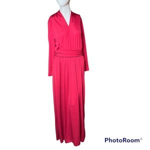 Vintage 60s 70s Dress Womens size 10 Maxi Long Hostess Holiday Pink Red Union
